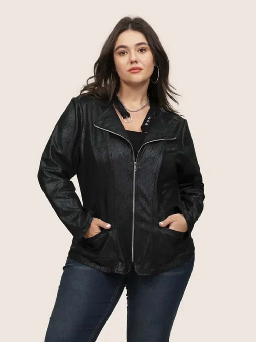 BloomChic Plus Size Faux Leather Moto Jacket Size 10 Medium  with Pockets